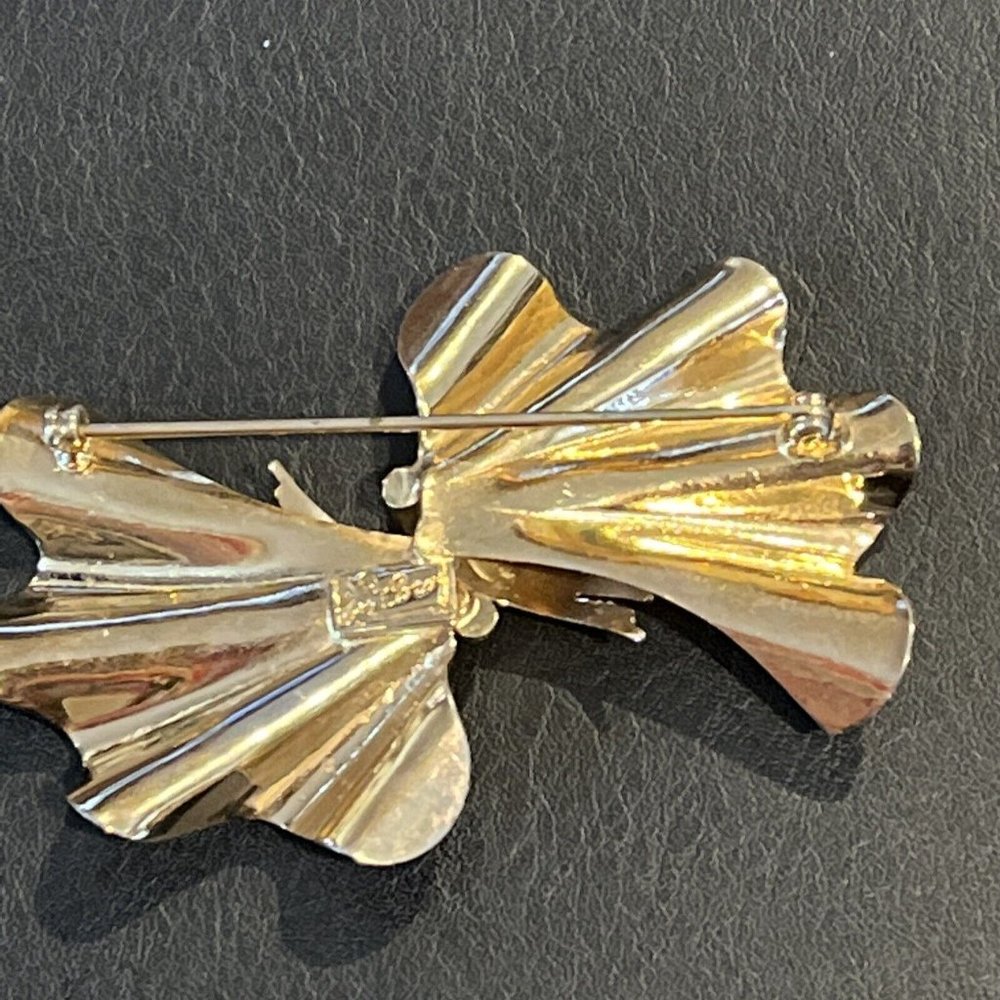 Vintage Coro Gold Tone Ruffle Ribbon Bow Brooch 40’s  50’s Rare - Picture 2 of 4